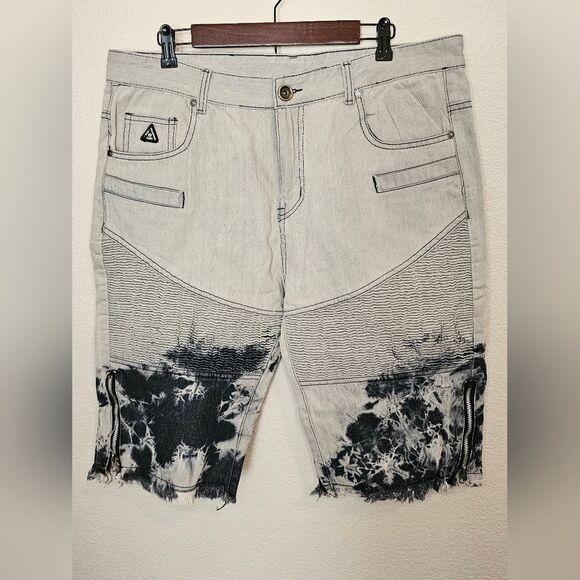 DNM COLLECTION Men's Short sz 40 Gray & Blue Dip Dye Cut Off Denim Shorts NWT - Picture 2 of 7